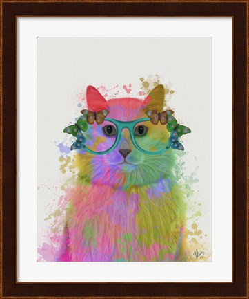 Framed Rainbow Splash Cat 3, Portrait Print