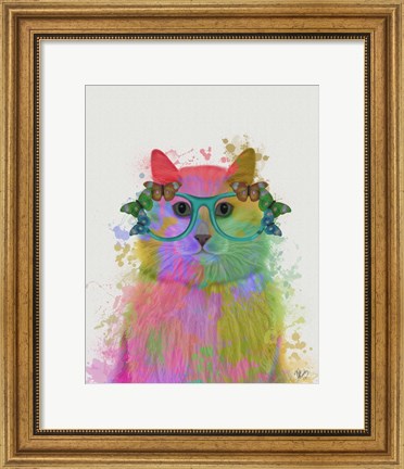 Framed Rainbow Splash Cat 3, Portrait Print