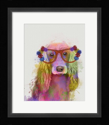 Framed Rainbow Splash Cocker Spaniel, Portrait Print