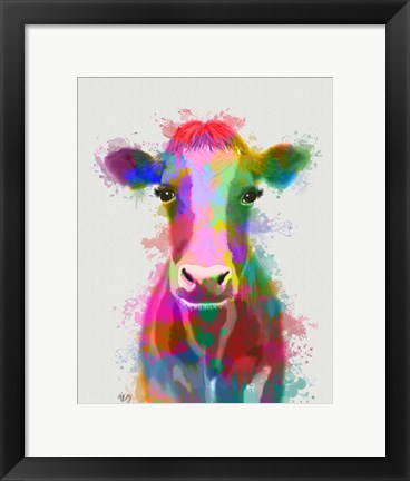 Framed Rainbow Splash Cow Print