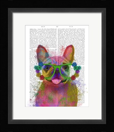 Framed Rainbow Splash French Bulldog, Portrait Print