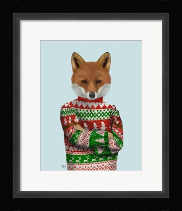 Framed Fox in Christmas Sweater Print