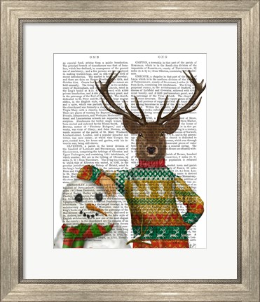 Framed Deer in Christmas Sweater with Snowman Print