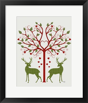 Framed Christmas Des - Deer and Heart Tree, On Cream Print