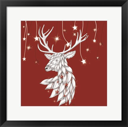 Framed White Deer and Hanging Stars Print