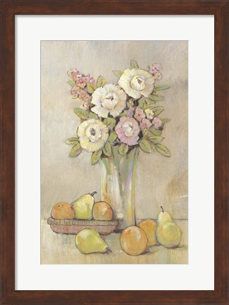 Framed Still Life Study Flowers &amp; Fruit I Print