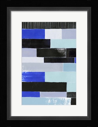 Framed Black &amp; Blue Bricks I Print