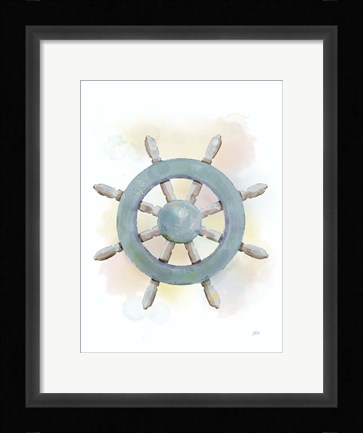 Framed Watercolor Ship's Wheel Print