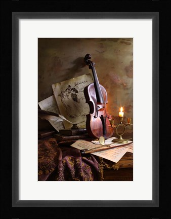 Framed Still Life With Violin Print