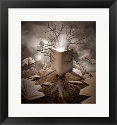 Framed Old Tree Reading Story Book Print