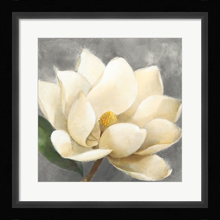 Framed Magnolia Blossom on Gray Print