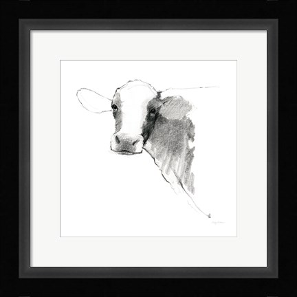 Framed Cow II Dark Square Print