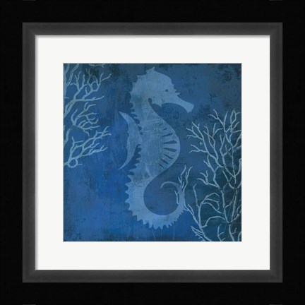 Framed Navy Sea horse Print