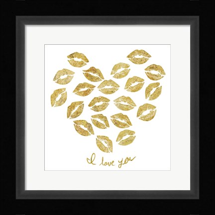 Framed I Love you Gold Lips Print