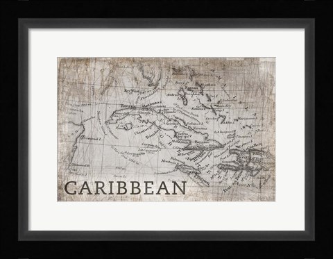 Framed Carribean Map White Print