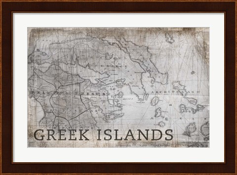 Framed Greek Islands Map White Print