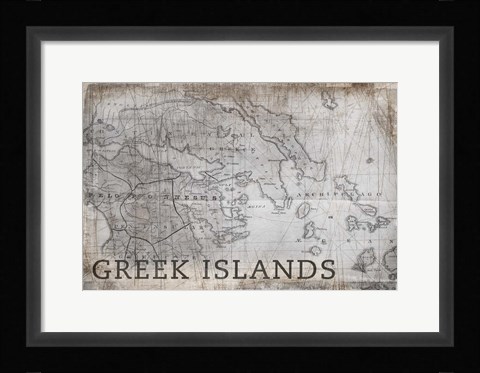 Framed Greek Islands Map White Print