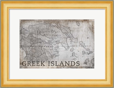 Framed Greek Islands Map White Print