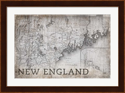 Framed New England Map White Print