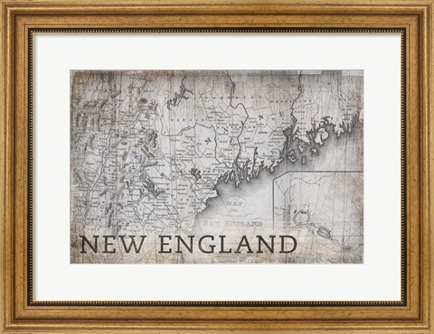 Framed New England Map White Print