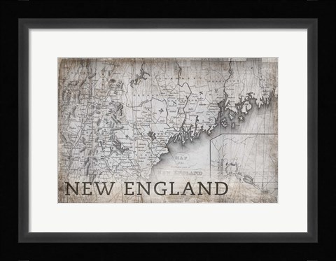 Framed New England Map White Print