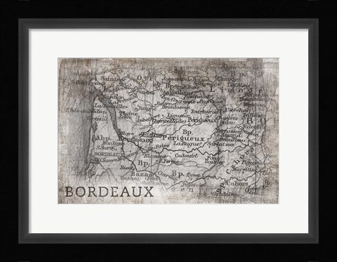 Framed Bordeaux Map White Print