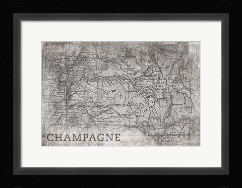 Framed Champagne Map White Print