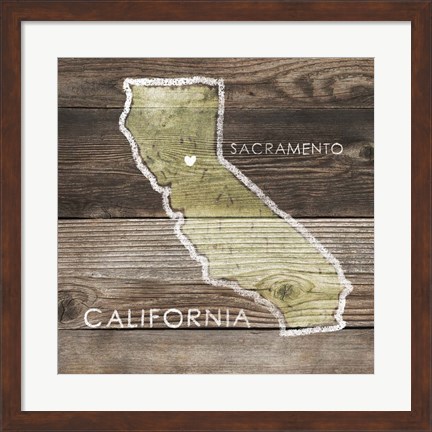 Framed California Rustic Map Print