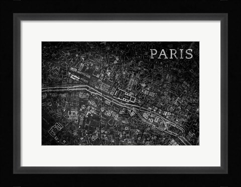 Framed Map Paris Black Print