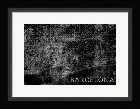 Framed Map Barcelona Black Print