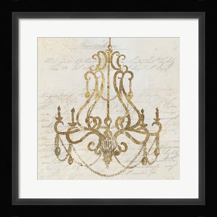 Framed Golden Chandelier I Print