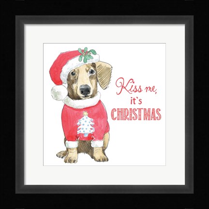 Framed Glamour Pups Christmas III Kiss Me Print