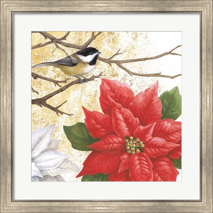 Framed Winter Birds Chicadee Collage Print