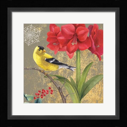 Framed Winter Birds Goldfinch Collage Print
