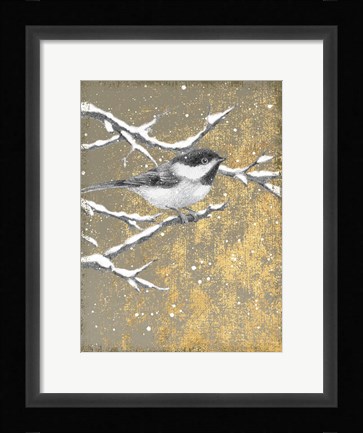 Framed Winter Birds Chicadee Neutral Print