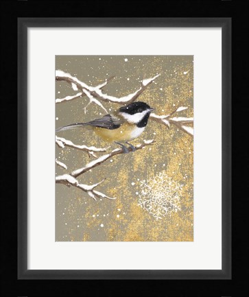 Framed Winter Birds Chickadee Color Print