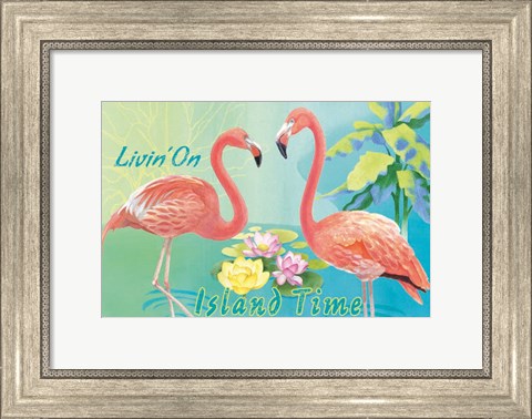 Framed Island Time Flamingo I Print