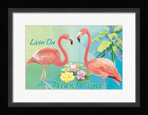 Framed Island Time Flamingo I Print