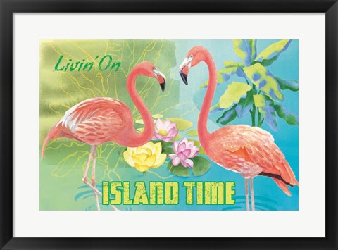 Framed Island Time Flamingo I Bright Print