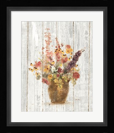 Framed Wild Flowers in Vase I on Barn Board Print