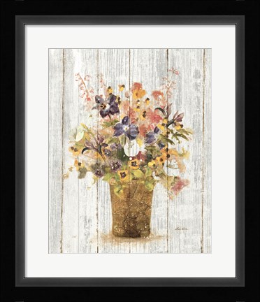 Framed Wild Flowers in Vase II on Barn Board Print