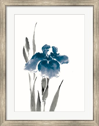 Framed Japanese Iris III Crop Indigo Print