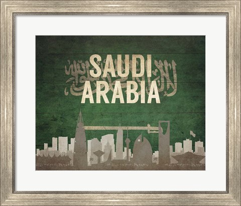 Framed Riyadh, Saudi Arabia - Flags and Skyline Print