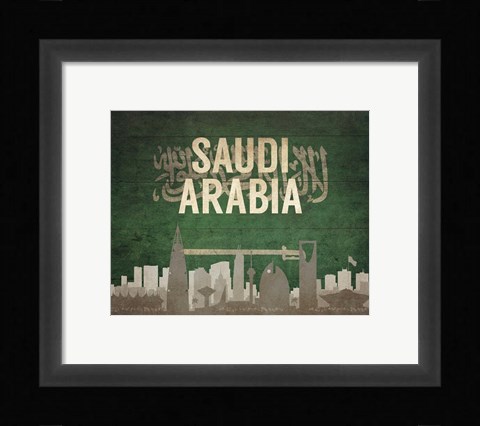Framed Riyadh, Saudi Arabia - Flags and Skyline Print