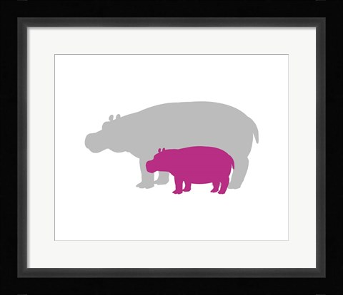 Framed Silhouette Hippo and Calf Pink Print
