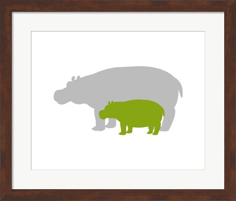 Framed Silhouette Hippo and Calf Green Print