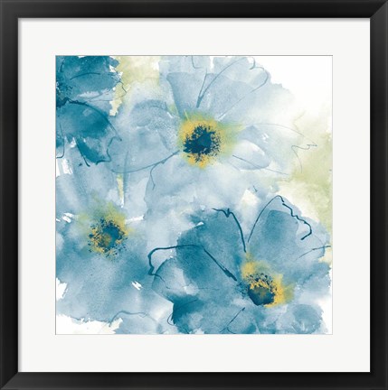Framed Seashell Cosmos II Blue and Yellow Print