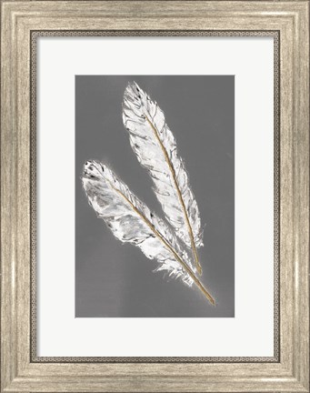 Framed Gold Feathers III on Grey Print