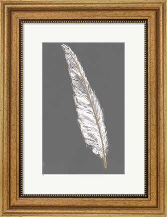 Framed Gold Feathers VI on Grey Print