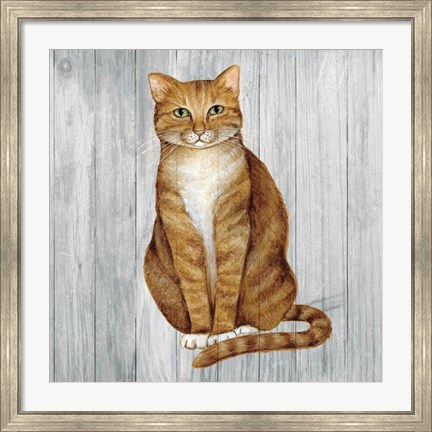 Framed Country Kitty II on Wood Print